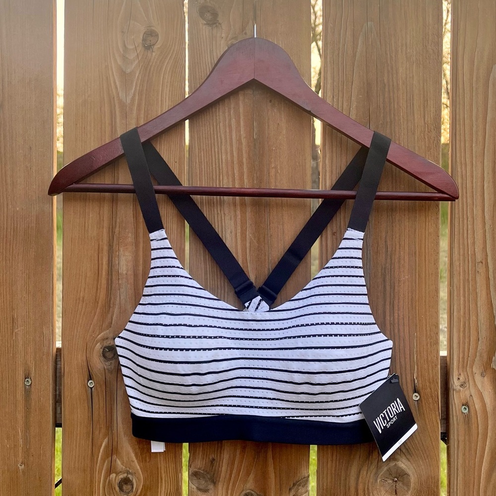 Victoria's Secret Lightweight Mesh Sports Bra in White and Black Stripe